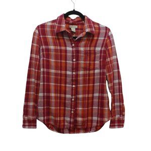 Lucky Brand Red Orange Plaid Cotton Button Front Shirt Womens Small